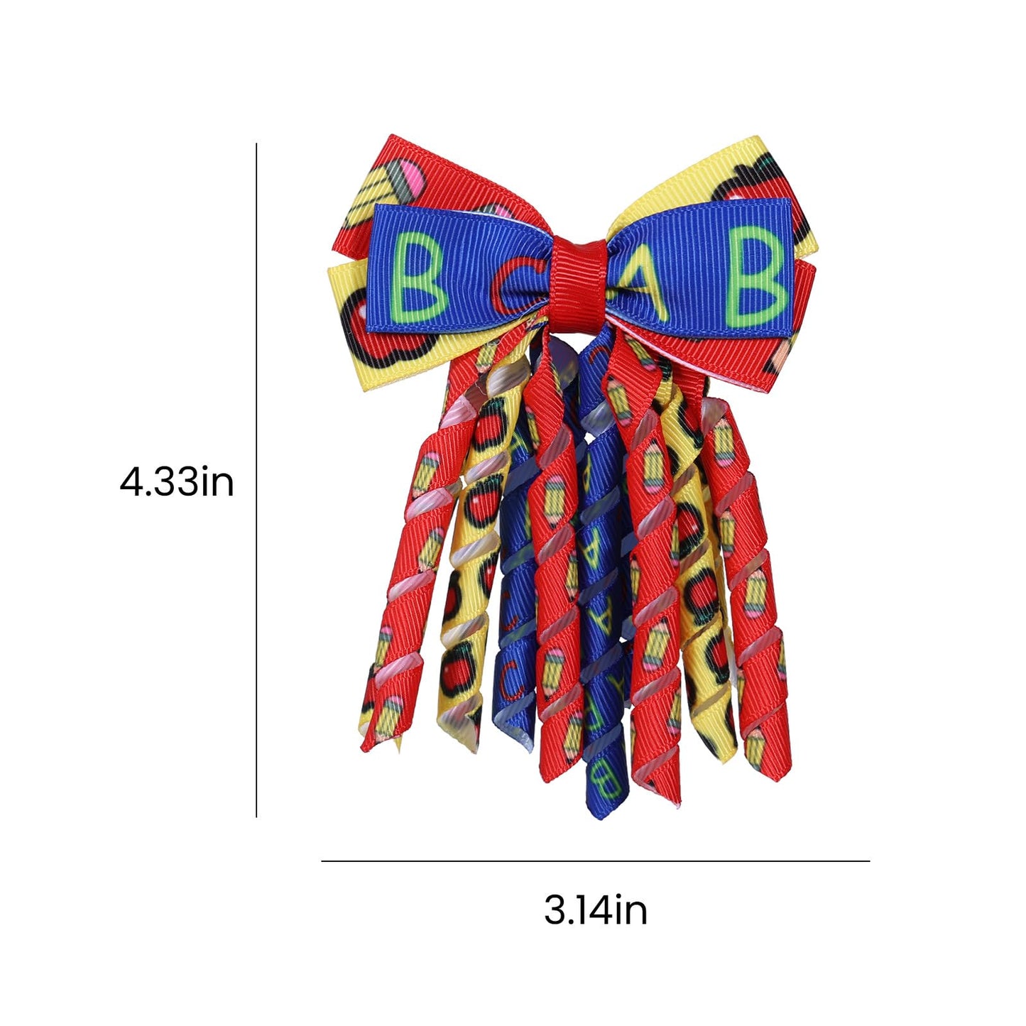 Back to School Hair Bow Clips 3 Inch Handmade Curly Ribbon Hairpins Boutique Lovely School Hair Accessories for Kids Girls, Red&Blue&Yellow