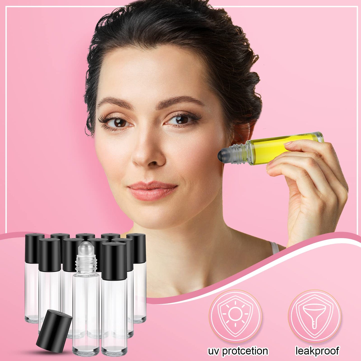 Sumind 150 Pcs Essential Oil Roller Bottles 10 ml Glass Empty Roll on Bottles with Stainless Steel Balls Leak Proof with 5 Funnel for Travel Essential Oil(Clear)