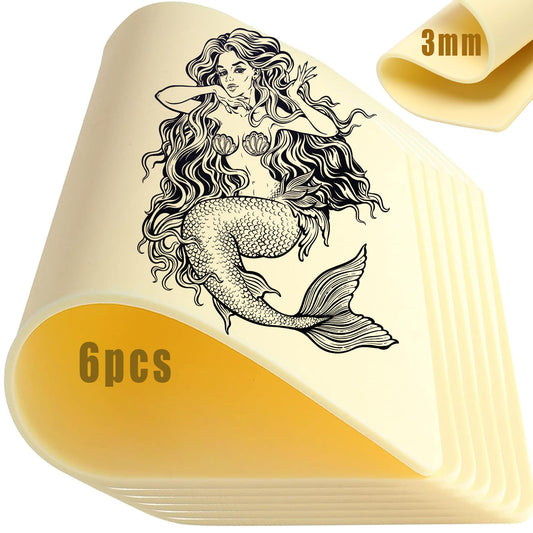 6 Pcs 3mm Fake Skin Practice Kit, 11.8x8.3 in Thick Silicone Skin with 2 Pcs Tattoo Template, for Beginner & Experienced Tattoo Artists (12x8in-6pcs)