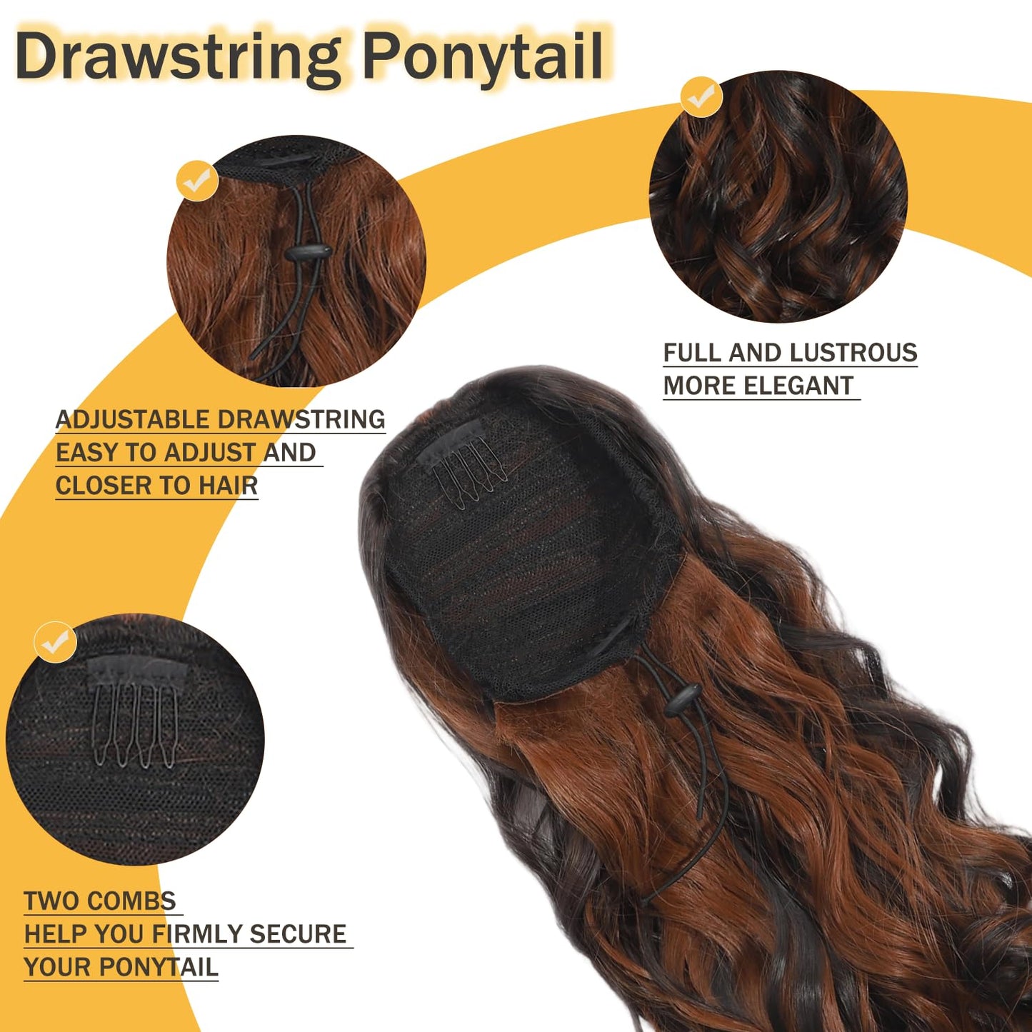 HYJ Ponytail Extension 20 Inch Curly Ponytails Drawstring Ponytail for Women Black Pony Tails Hair Extensions Synthetic Hairpiece for Daily Use(40h/30)