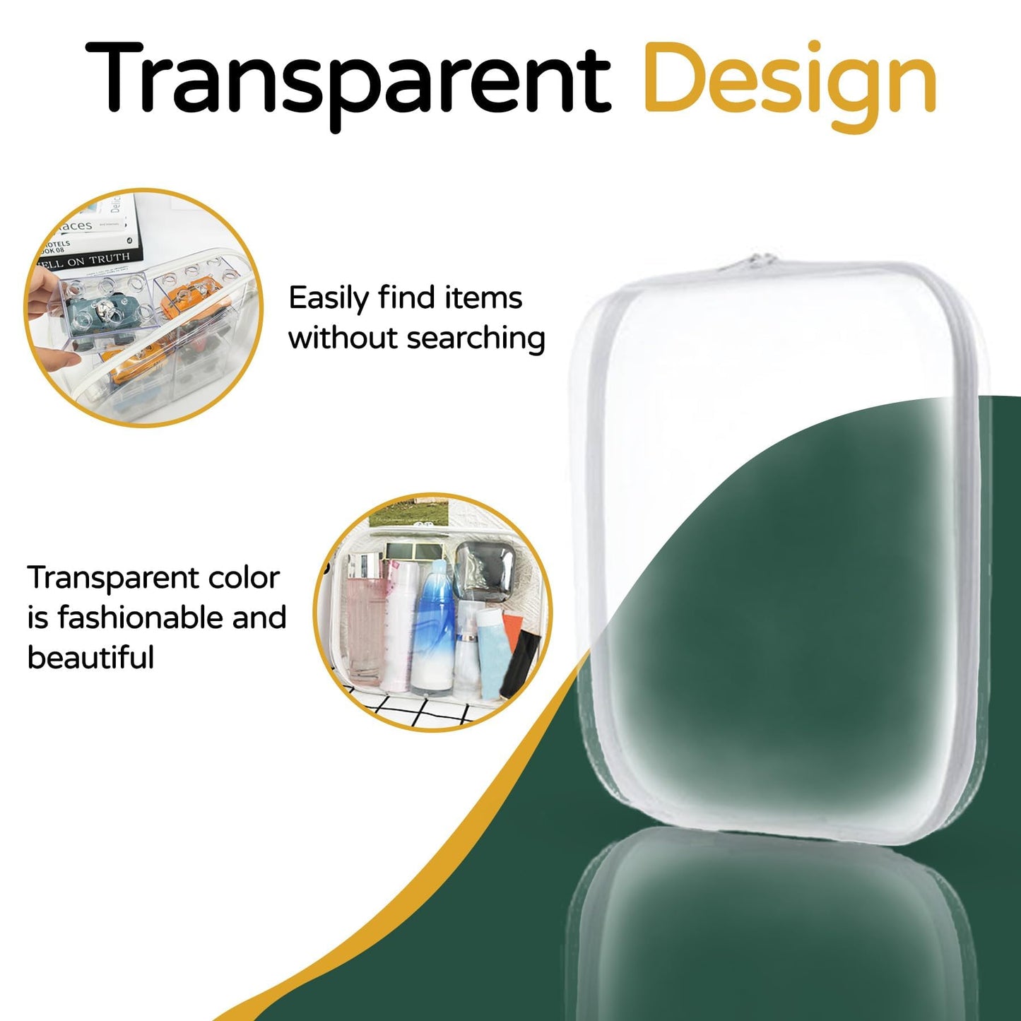 3PCS Zippered Transparent Cases for Snacks,Portable Waterproof Cosmetic Bag with Zipper,Clear Hard Shell Zipper Case for Cosmetic Storage, Putting Snacks, Pencil Case (3PCS-S)