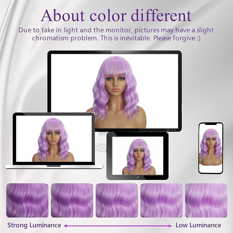 Purple 14-Inch Wavy Bob Wig with Bangs for Women – Heat-Resistant Synthetic Cosplay