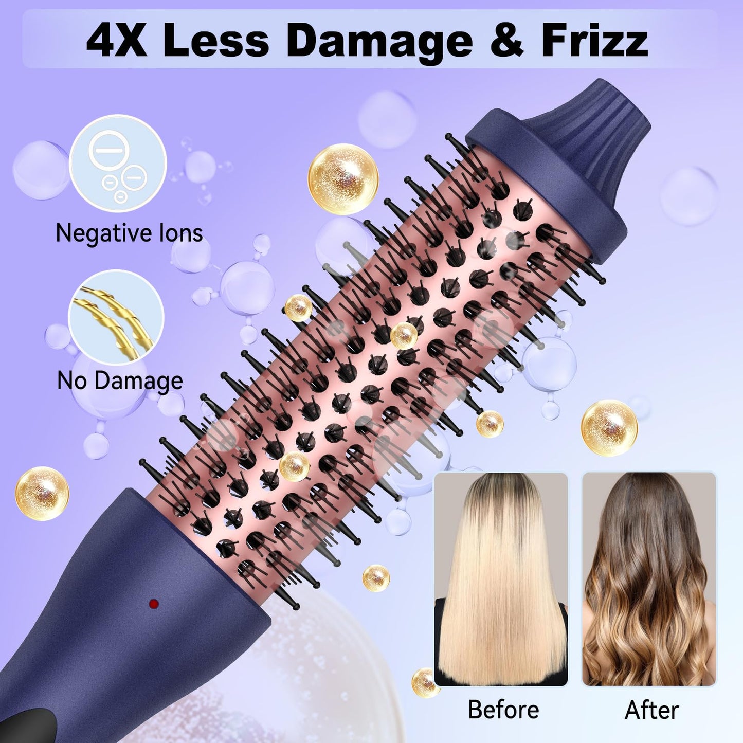 1.5 Inch Thermal Brush, Hot Round Brush for Straightening, Curling & Detangling, Heated Curling Brush, Fast Heating, 9 Temper Setting, Perfect for Travel & All Hair Types (Blue)