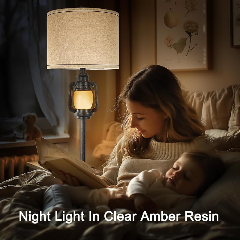 LuxSight Vintage Floor Lamp with Night Light - Dark Brown 63.5-Inch