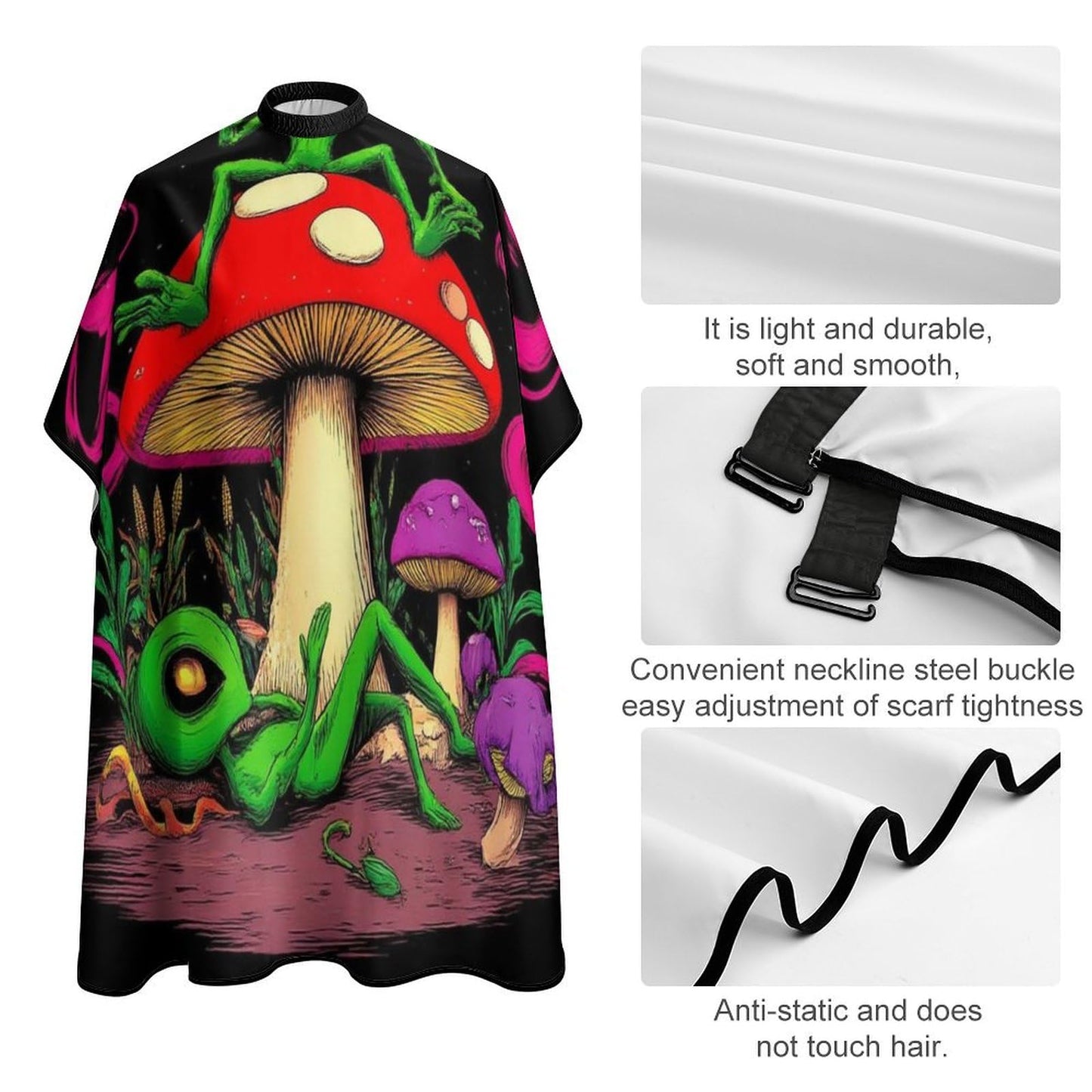 Unisex Magic Mushroom Alien Art Hair Styling Cape - Full Coverage Hairdressing Apron for Barber Salon, Profession Barbershop Supplies