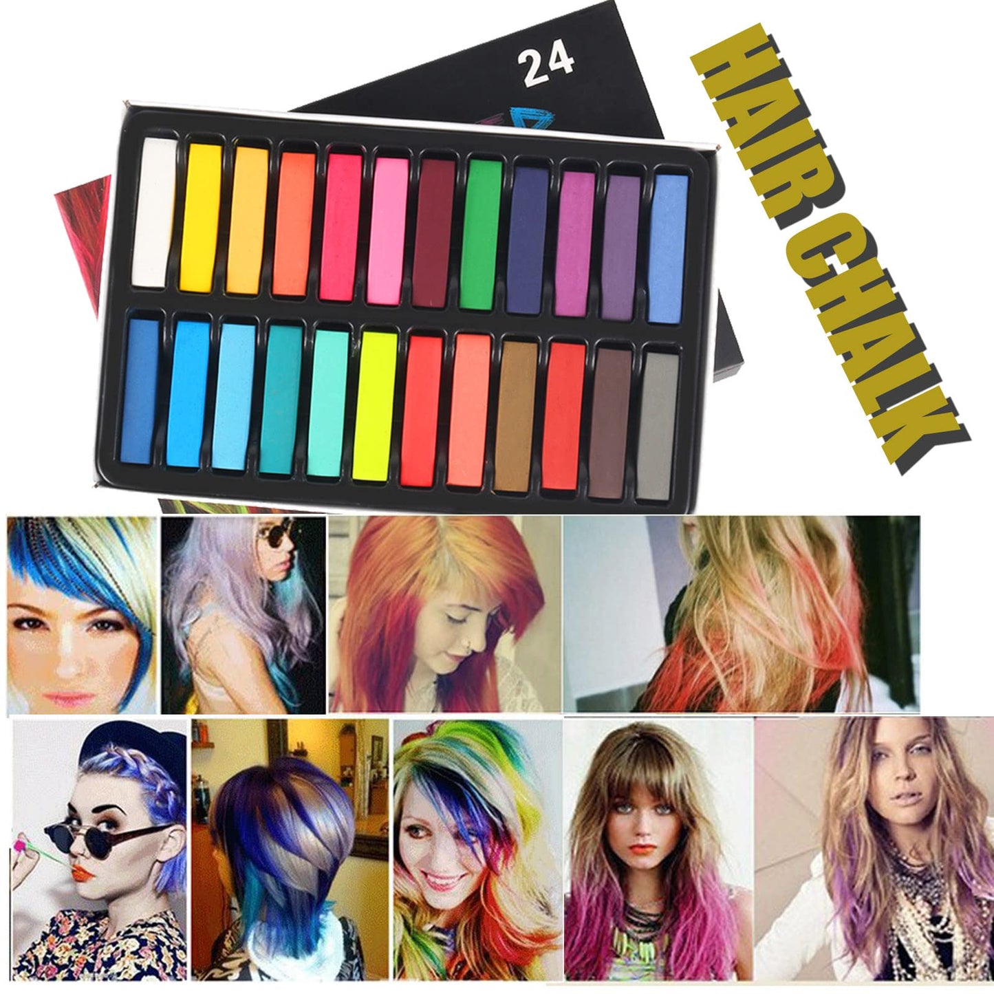 Joyeee 24 Colors Hair Chalk for Birthday, Cosplay, and Masquerade - Washable, Easy Application, Christmas Gifts for Girls and Teens