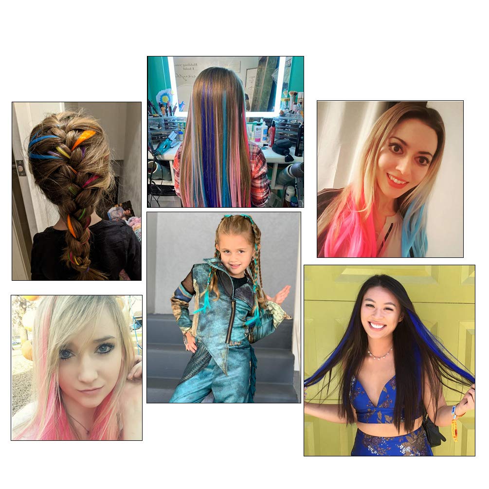 Winsky Blue Clip in Hair Extensions 100% Real Human Hair - Straight Highlights Colored Clip on Christmas Hairpieces 5 Pieces/Set (18inch, Blue)