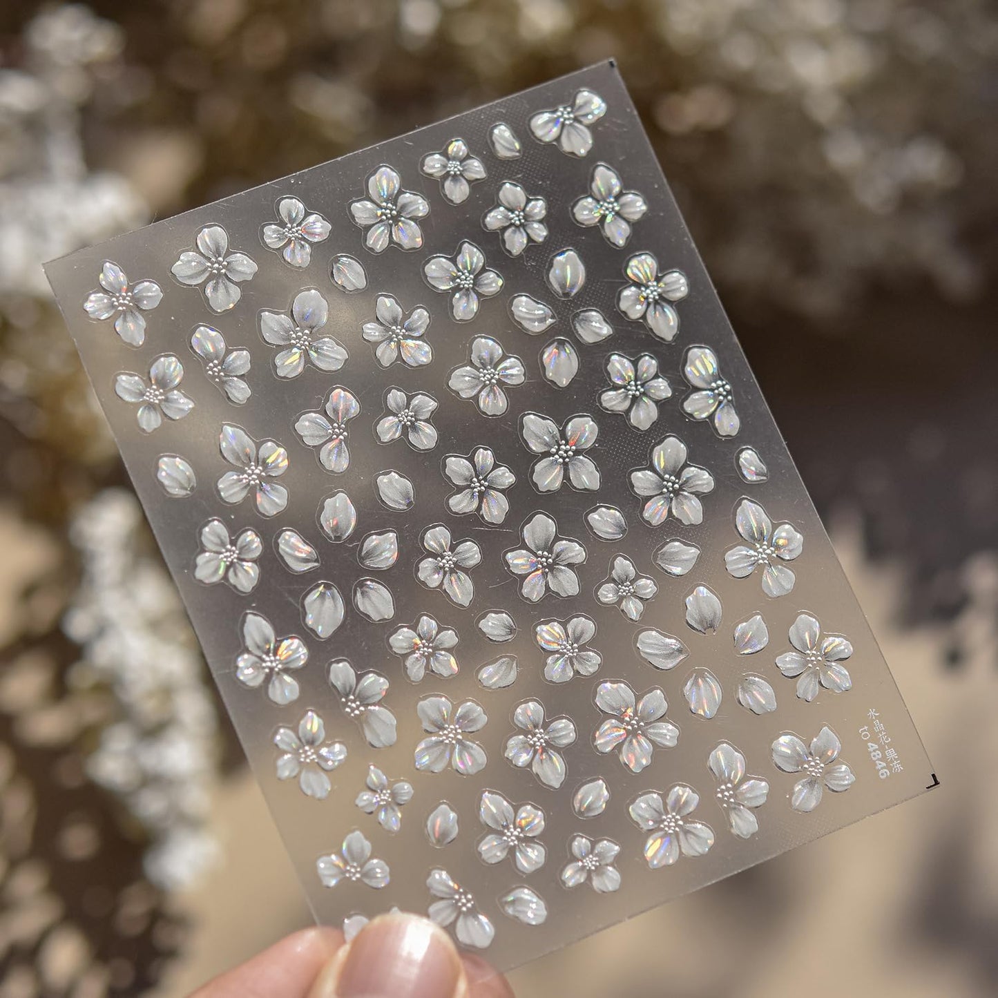 1 Sheets Embossed Flower Nail Stickers for Nail Art Holographic Laser Summer Floral Nail Art Stickers 5D Self-Adhesive Crystal Petals Nail Decoration White Flowers Nail Decals for Women Nails Designs