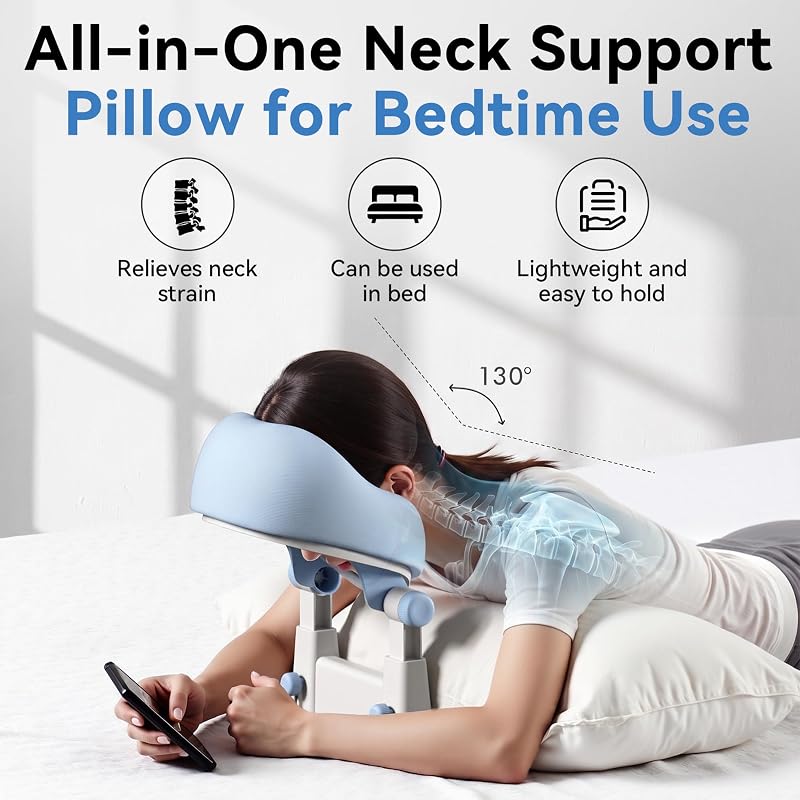 Airhop Adjustable Massage Headrest for Bed - 5"-18" Height, Soft Memory Foam Face Cradle (Blue)