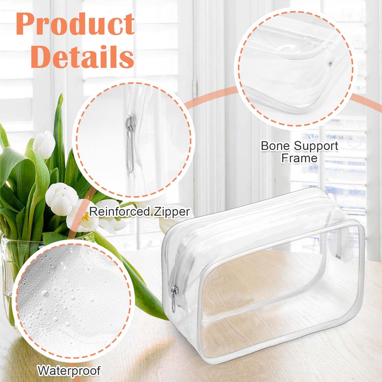 Cptoion 12 PCS Clear Makeup Bags,Clear Toiletry Bag,PVC Clear Cosmetic Bags with Zipper,Portable Transparent Toiletry Bags for Travel Women Men(White,Large)
