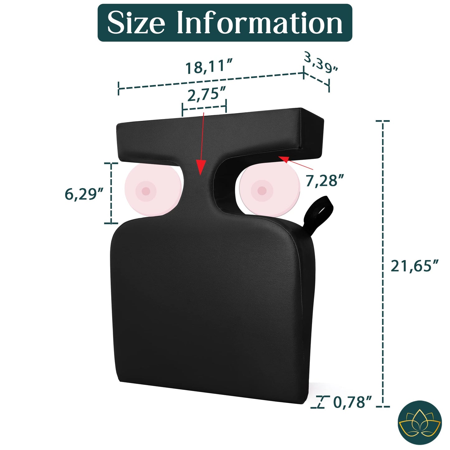 EASY SPA Massage Table Breast Pillow Upgraded for Larger Bust Sizes(AA-C+), Wedge Cushion, Comfort Bolster Wedge, Prone Pillow (Black) for Sleep or After Surgery