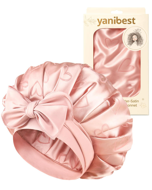 YANIBEST Adjustable Satin Bonnet for Sleeping, Double Layer Silk Bonnet with Tie Band for Women, Sleep Cap Curly Natural Hair, Pink