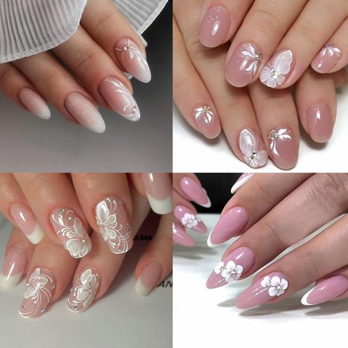 30 Sheets White Rhinestones Flower Nail Art Stickers, 3D Self Adhesive Flower Nail Sticker Design Holographic Small Floral with Rhinestones Nail Art Decals Nail Supplies for Women Nail Decoration