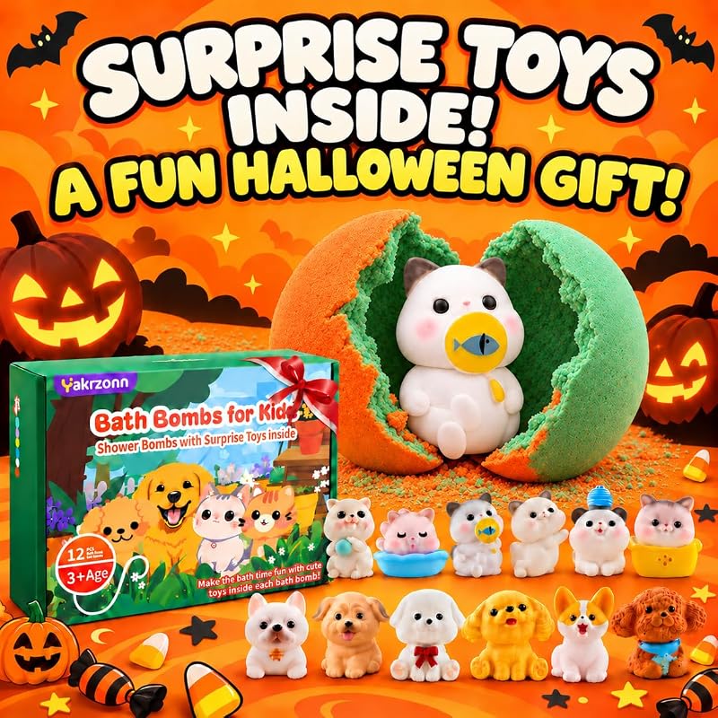 Bath Bombs for Kids with Toys Inside - 12 Pack Cat & Dog Gift Set