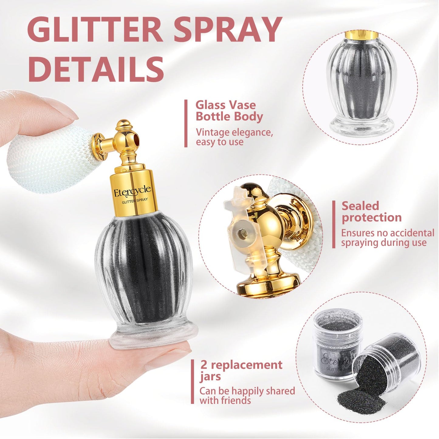 Etercycle Glitter Body Spray, Black Face Glitter for Women, Long-Lasting and Quick-Drying Shimmering Powder Extra Fine Glitter for Highlighter Makeup Festival Party Concert Rave Accessories