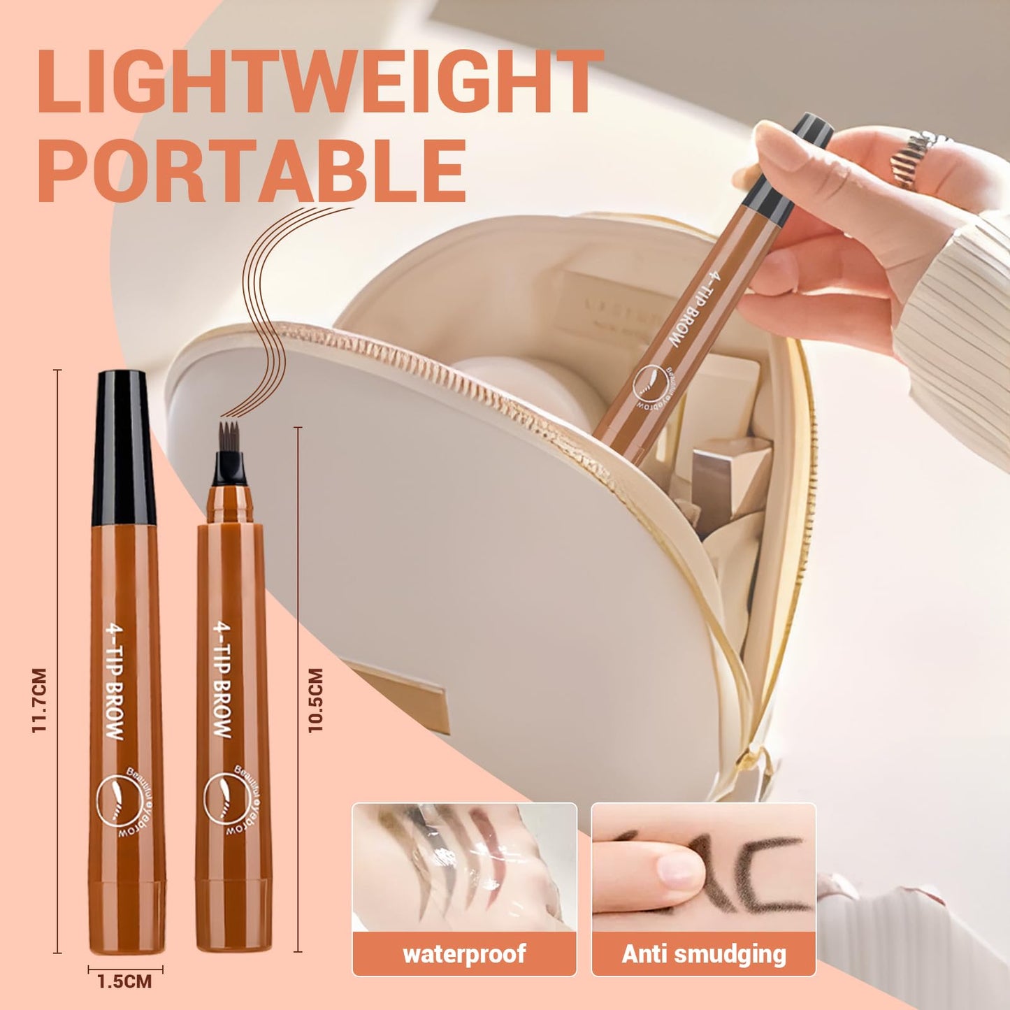 Magic Eyebrow Contouring Brown Black Pencil, 2025 New Microblading Eyebrow Pencils for Women, 4-tip Waterproof Fine Medium Eye Brow Pens for Natural Eye Makeup (light brown)