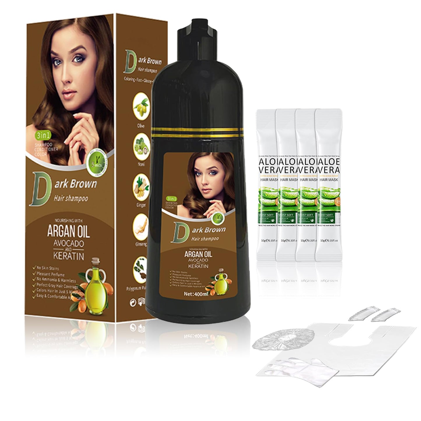 Fokiabin Gray Coverage Color Shampoo - 3-in-1 Color Depositing Shampoo with Herbal Formula, Ammonia-Free Hair Dye for Women & Men, Long-Lasting Root Touch Up (Dark Brown, Lasts 6 Weeks)