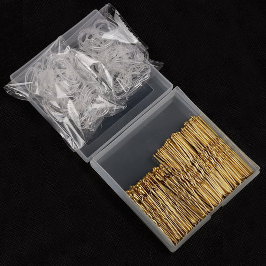 200PCS U-Shaped Hair Pins with Storage Box (2.36IN, 2IN), Bobby Bun Pins for Women, Kids, and Girls, 100PCS Elastic Hair Bands for All Hair Types, Blonde
