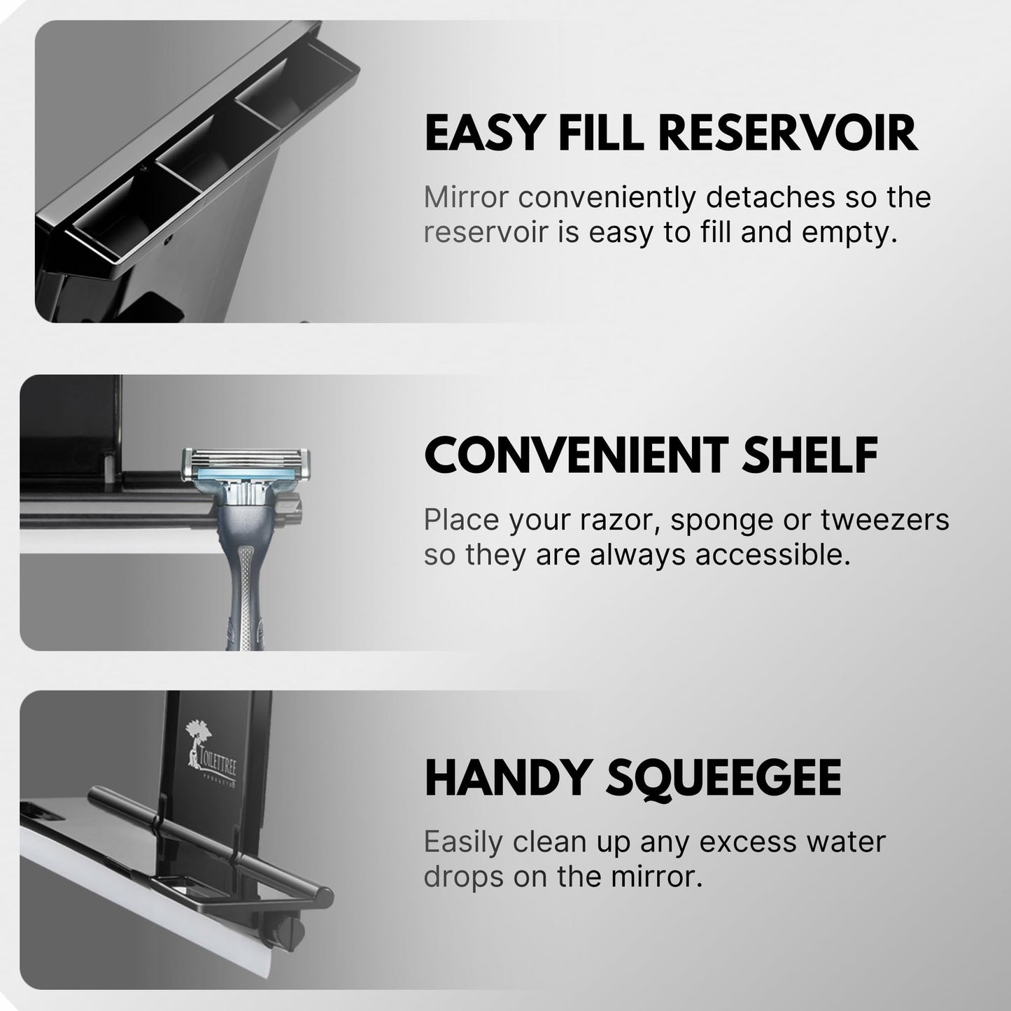 ToiletTree Products Fogless Shower Mirror - Anti-Fog Mirror - Adjustable Shaving Mirror with a Squeegee - Rust-Proof, Impact-Resistance Bathroom Shower Mirror - Tall