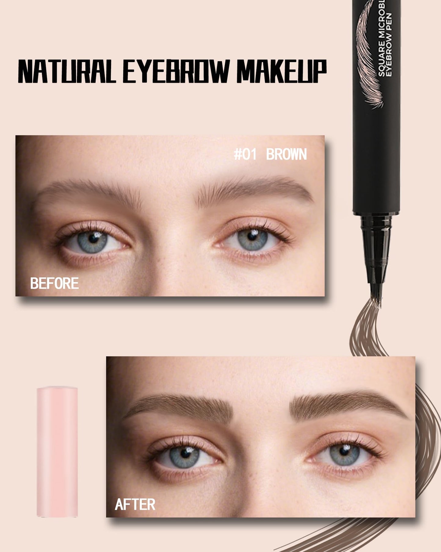 Microblading Liquid Eyebrow Pencil, Waterproof Smudgeproof Multiple Fork Tip Angled Wild Tinted Brow Pen,Filler Dye Eye Brow Pencil Thin Hair Like stroke for shaping,Women Makeup Last All Day-01 Brown