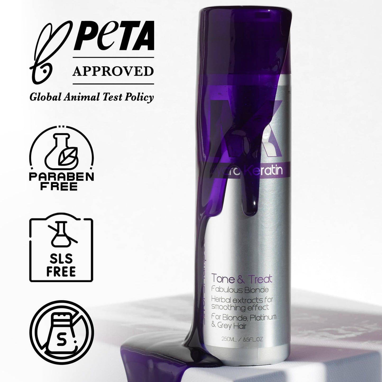 Mycro-Keratin Purple Shampoo for Blonde Hair, Silver, Gray, Highlighted Hair, Toning Purple Shampoo Salt-free Color Depositing & Toning (8.45 Fl Oz)