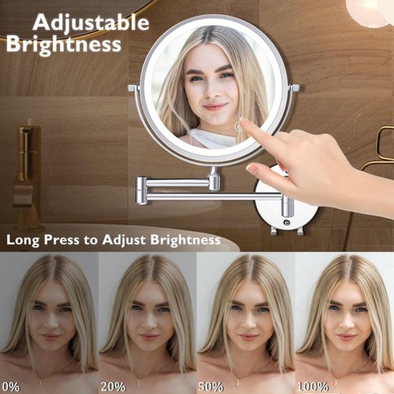 Amelar 1X/15X Wall Mounted Makeup Mirror with Hook, USB Rechargeable LED 3 Color Lights Two Sided 8 Inch Magnifying Mirror, Touch Switch Intelligent Shutdown 360° Vanity Mirror for Bathroom Hotel