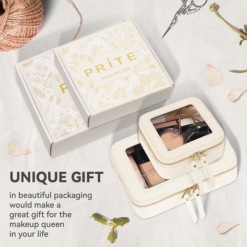 Prite Clear Cosmetic Bag Set - Travel Toiletry Case for Women, Beige - Mini & Standard