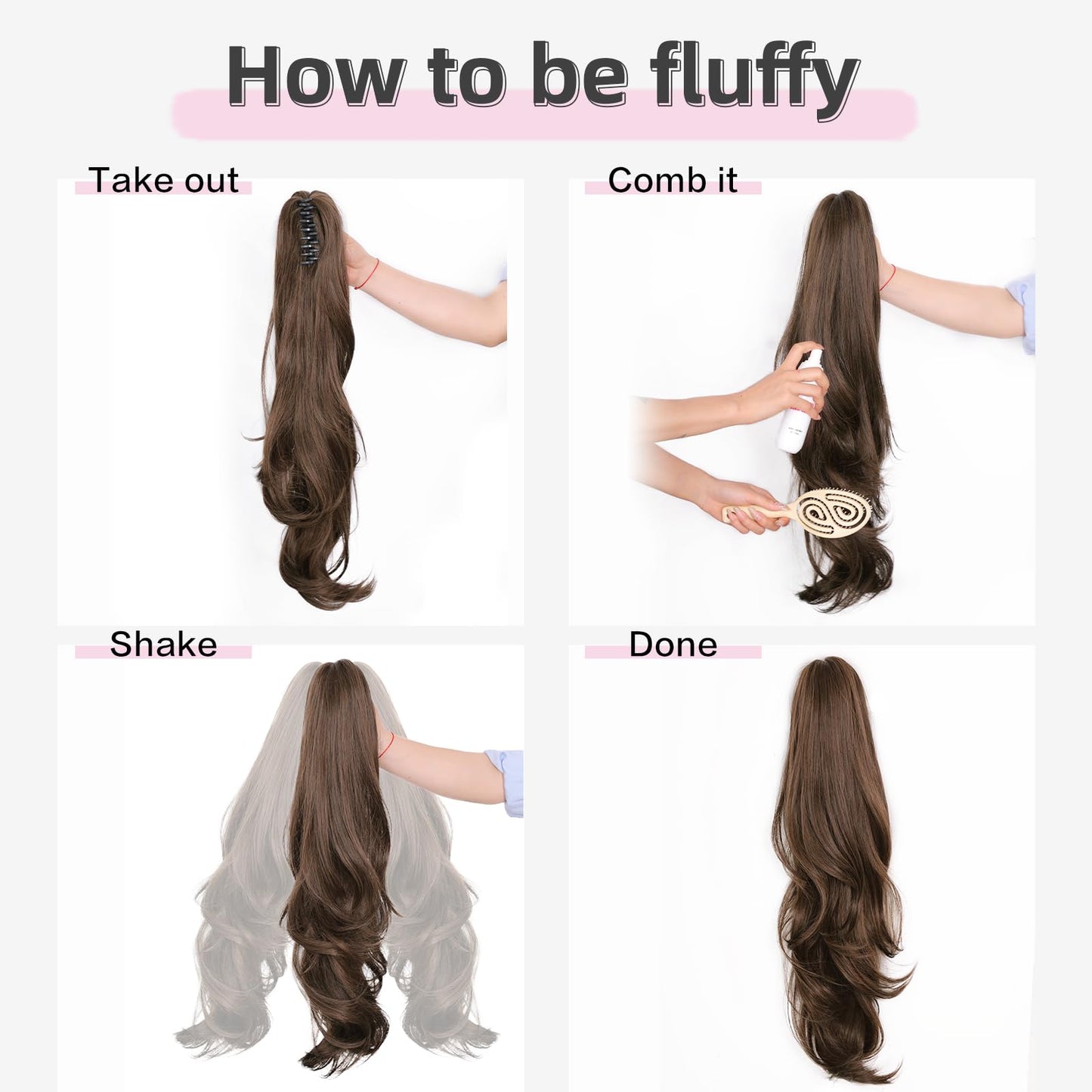 XIXISNOW Curly Ponytail Extension for Women 24'' Synthetic Heat Resistant Clip On Ponytails with Claw Clip Fluffy Long Hair Pieces Layered Ponytail Clips Extensions Party Daily Use(Brown,7.5OZ)