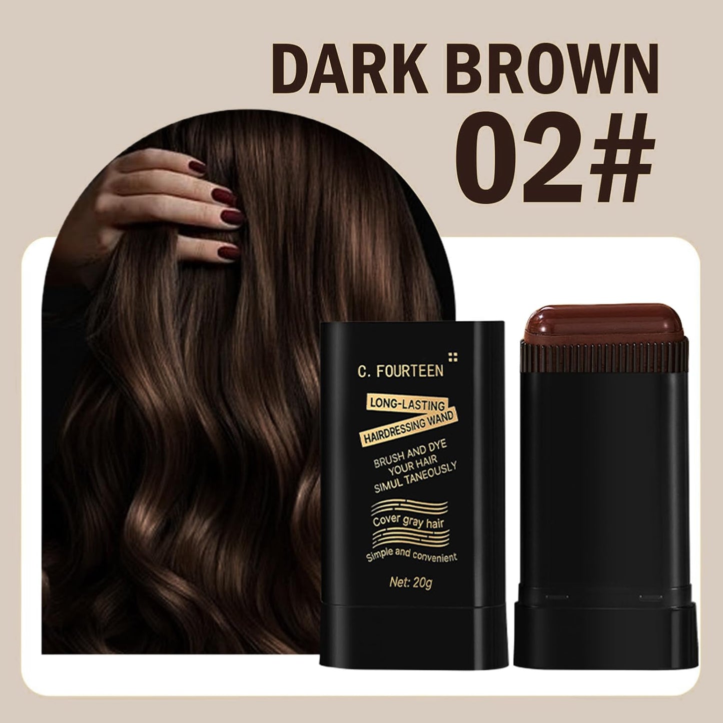 Safe and Convenient Comb Hair Dye, Portable Hair Color Comb for Gray Hair Coverage, Waterproof and Sweat-Proof Hair Concealer Stick, 2 in 1 Instant Dye, for Women & Men (Brownish Black, 02)