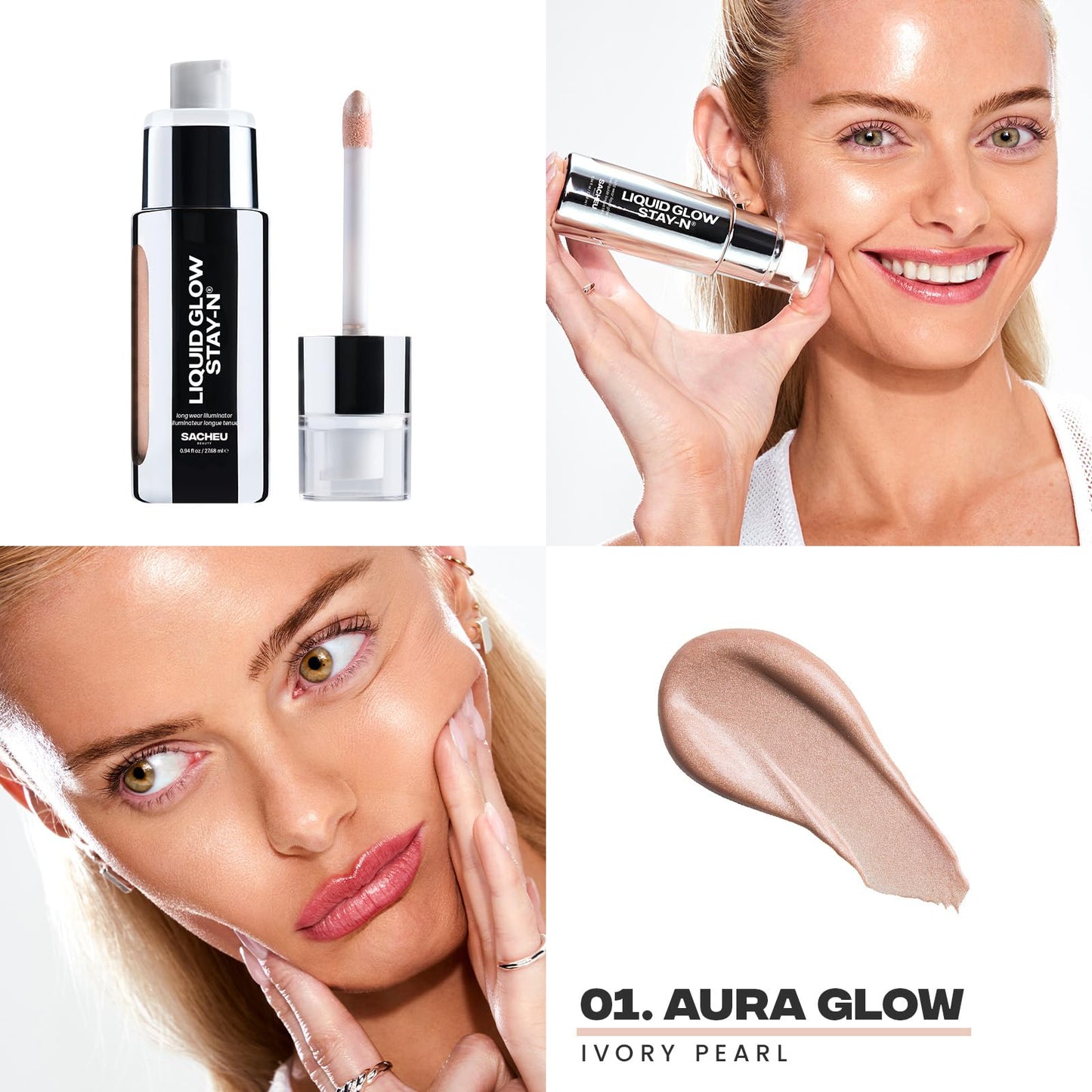 Sacheu Liquid Glow STAY-N Liquid Highlighter & Illuminator Makeup — 30ml Long Lasting Luminous Glow Lightweight Dewy Finish, Aura Glow