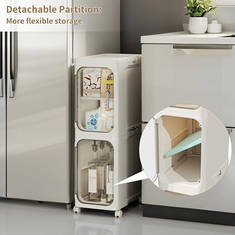 5-Tier Narrow Storage Cabinet Slim Bathroom Tall Skinny Organizer - Beige (Variation: Beige+5-tier)
