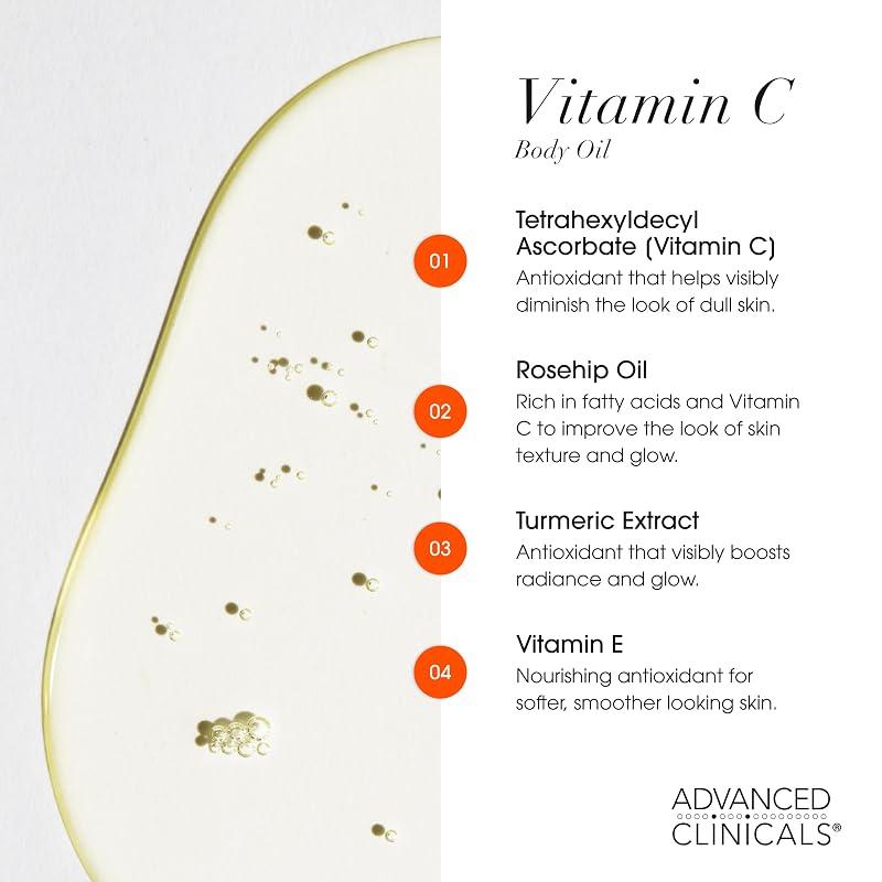 Vitamin C Body Oil 12 Fl Oz with Rosehip Oil & Vitamin E – Advanced Clinicals (Variation: Vitamin C Body Oil+12 Fl Oz)