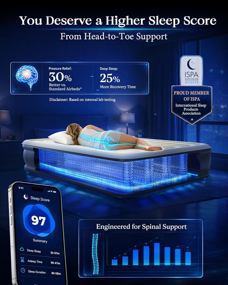 VOSSER Queen Air Mattress with Built-in Pump - 13 Inch, 800 lb cap, Blue Variation