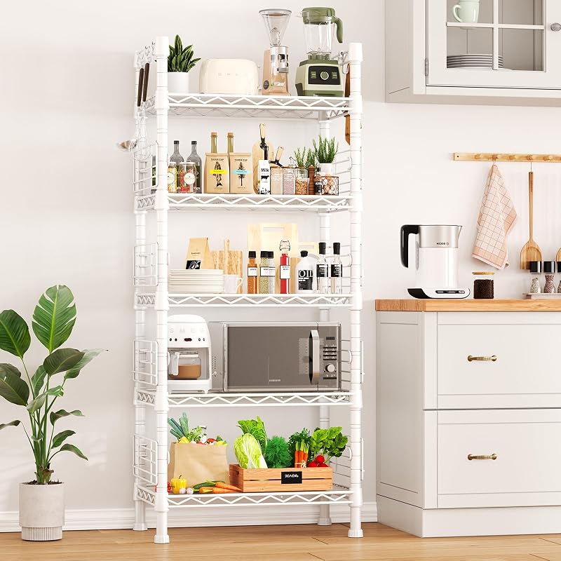 FUTASSI 5-Tier Metal Storage Rack, White 21.2 W x 9.4 D x 59.2 H, 400 lb Capacity