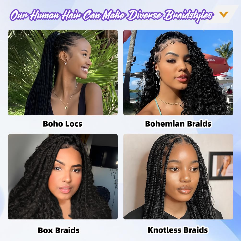 Deep Wave Human Braiding Hair for Boho Braids – 10 Inch 40g 1 Bundles/Pack Natural Black, 100% Unprocessed 12A Brazilian Virgin Hair Bulk, No Weft, Wet & Wavy Curly Knotless Extensions
