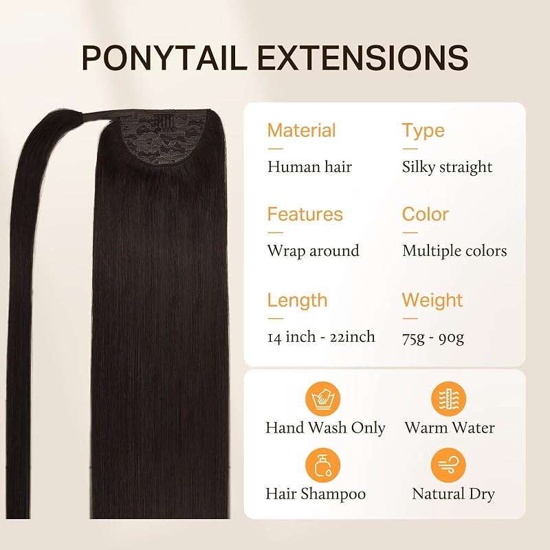 DOORES Ponytail Extension Human Hair, #2 18inch