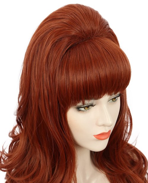 karlery Adult Women Long Wavy Ginger Auburn Wig Big Red Costume Wig Bouffant Beehive Wig 60s 70s Themed Party Wig