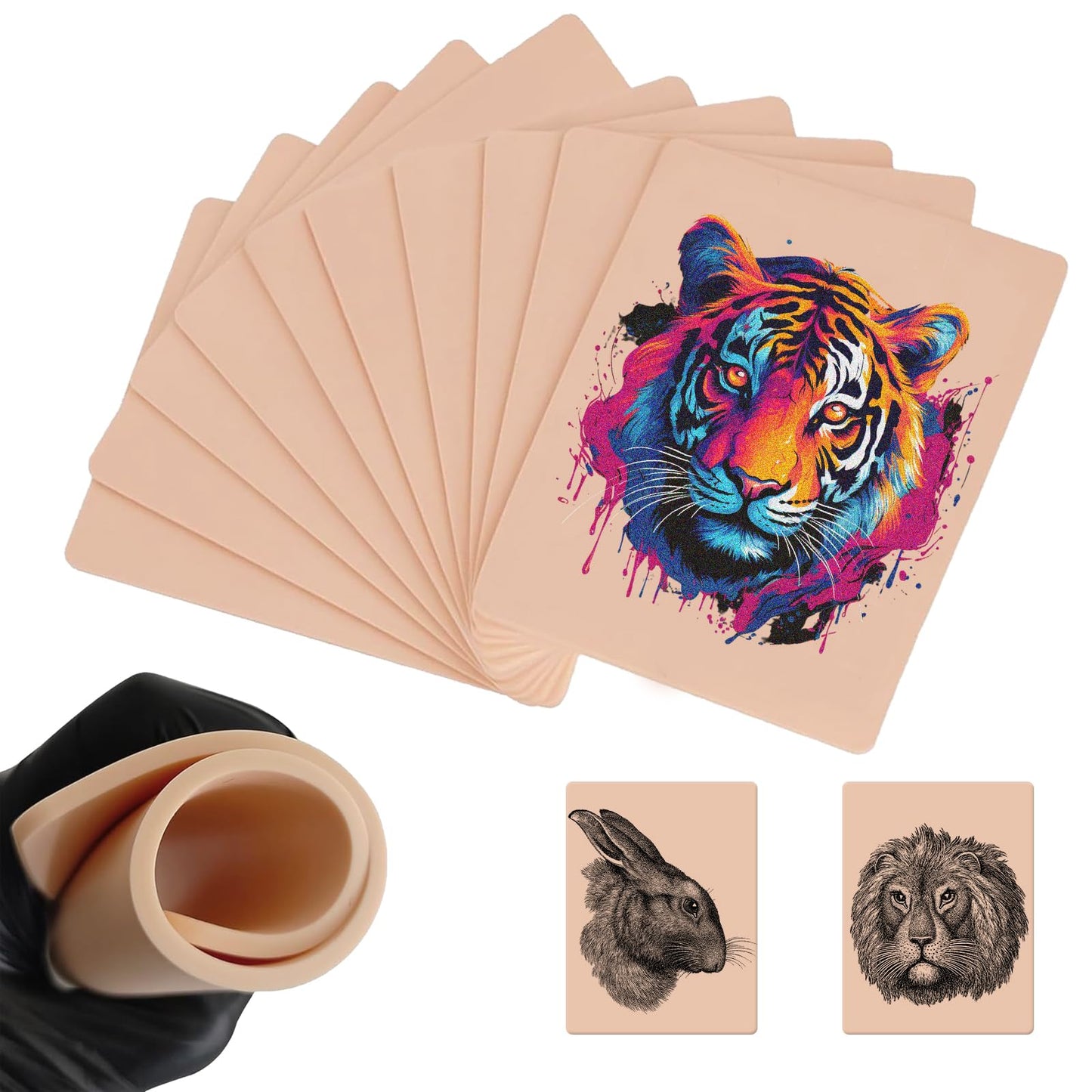 10Pcs Tattoo Fake Skin 3MM - LEEYUKA Thick Practice Tattoo Skin Double Sides 7.4x5.6" Blank Silicone For Beginner And Experienced Artist