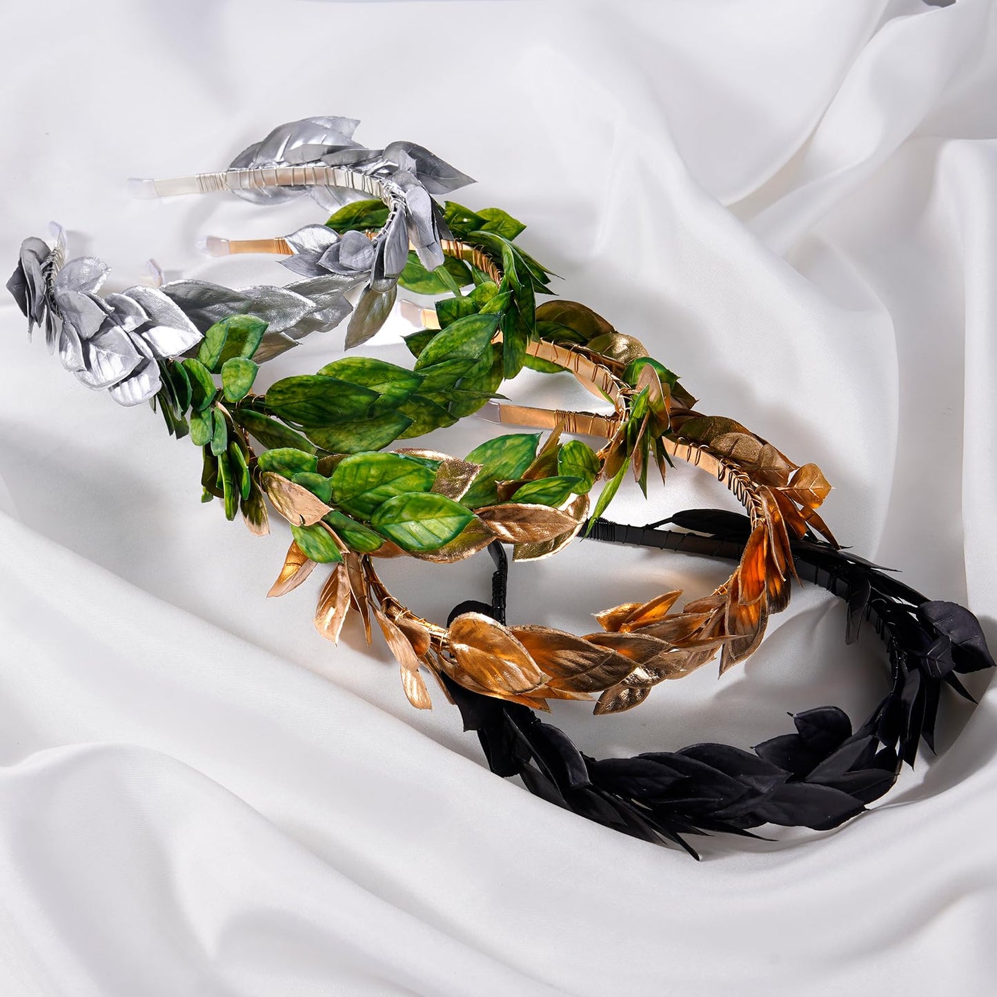 KorViSHOW Green Laurel Leaf Headbands - Elf Greek Crown Headpiece Fairy Medieval Forest Elven Headband for Women Men Halloween Renaissance Renfaire Cosplay Toga Costume Hair Accessories