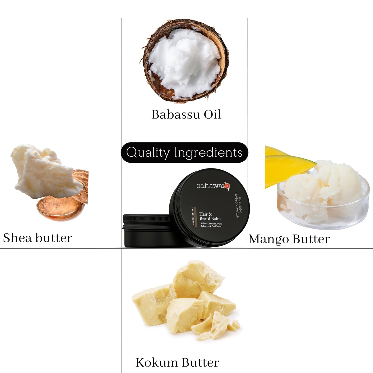 BAHAWAT Beard Balm Tobacco Oud - Styles, Strengthens & Softens Beards - Natural Beard Conditioner- ZERO GRIT Balm - reduces beard itch, 2 ounce