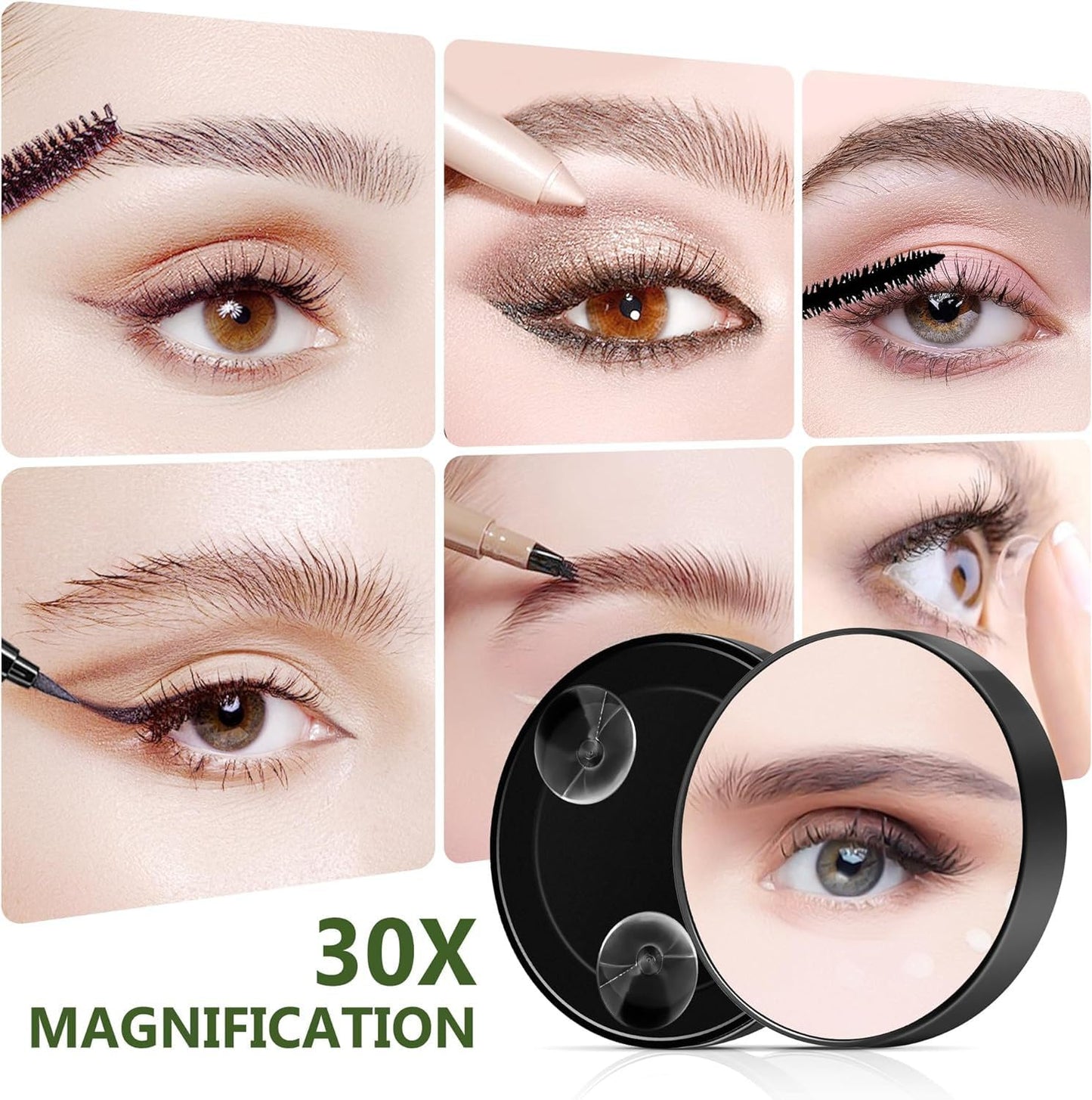 30X Magnifying Mirror, Small Magnify Mirror with Two Suction Cup and Tweezers, 3.5 Inches Travel Magnified Makeup Mirrors, Compact Hand Mirror for Tweezers for Women Facial Hair, Black