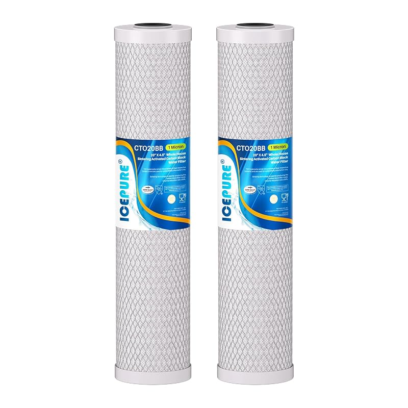 ICEPURE 1 Micron 20" x 4.5" CTO Activated Carbon Water Filter Cartridge 2 Pack for FC25B & More