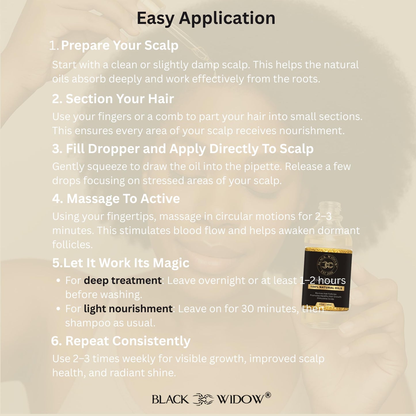 Black Widow Hair Growth Oil 2 oz – All-Natural Follicle-Stimulating Blend with Botanical Oils & Vitamins – Reduces Thinning, Builds Density & Length