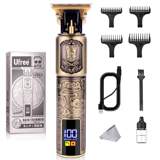 Ufree Professional Beard Trimmer for Men, Zero Gapped T-Blade Hair Clipper & Mustache Trimmer Kit with LCD Display, Precision Edgers for Haircut & Grooming, Barber-Grade Electric Shaver, Gifts for Men