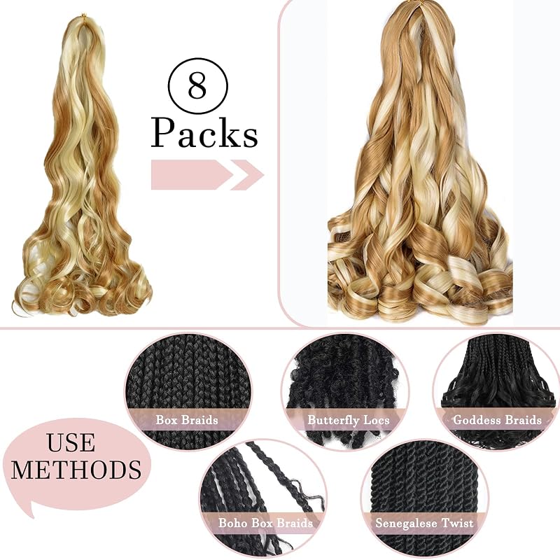French Curl Braiding Hair Extensions 8 Packs Crochet Braids P27/613+18 Inch - 8 Crochet Braids