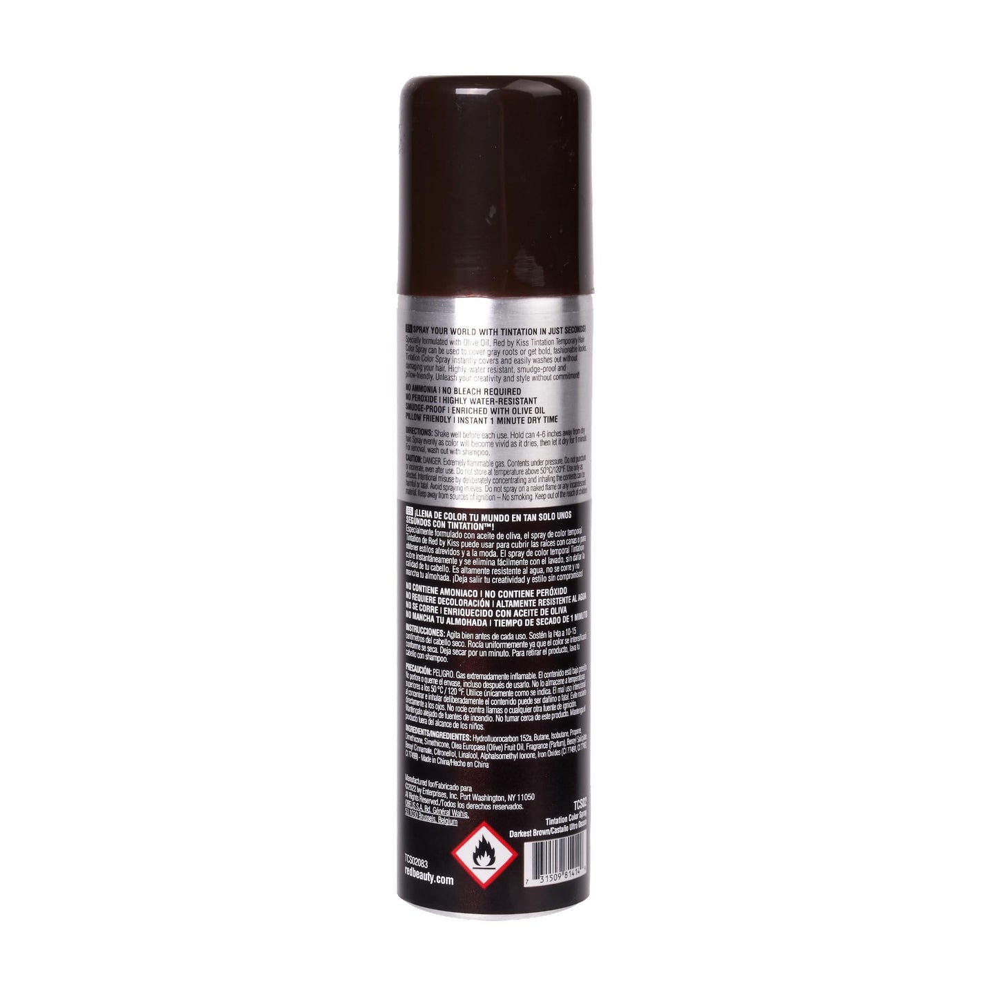 Red by Kiss Tintation Temporary Hair Color Spray, Instant Gray Root Touch Up Coverage, Water-Resistant & Smudge-Proof, Easy Wash Out, Barber & Hairline Touch-Up, Quick-Dry (Darkest Brown, 2.82 oz)