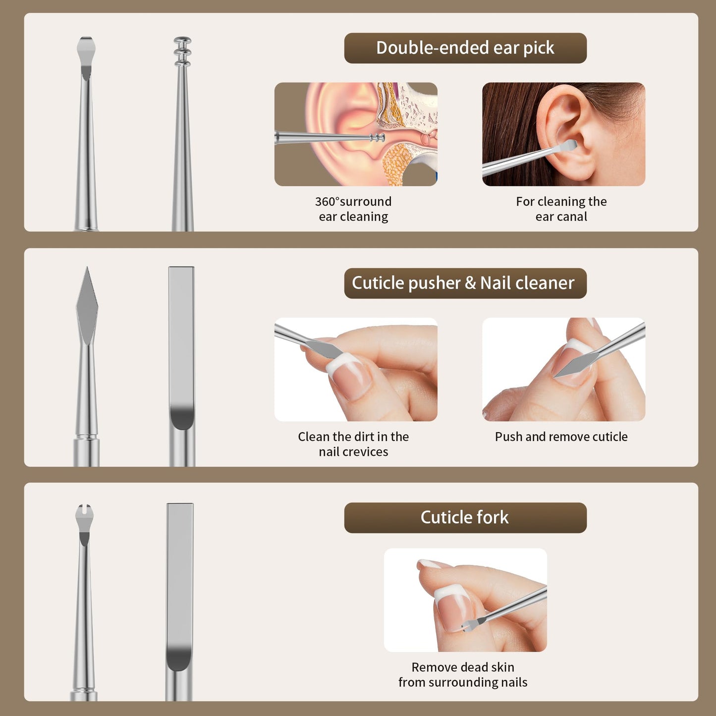 Nail Clippers Set Tweezers Scissors Manicure Grooming kit 9 in 1 with Zip Leather Case