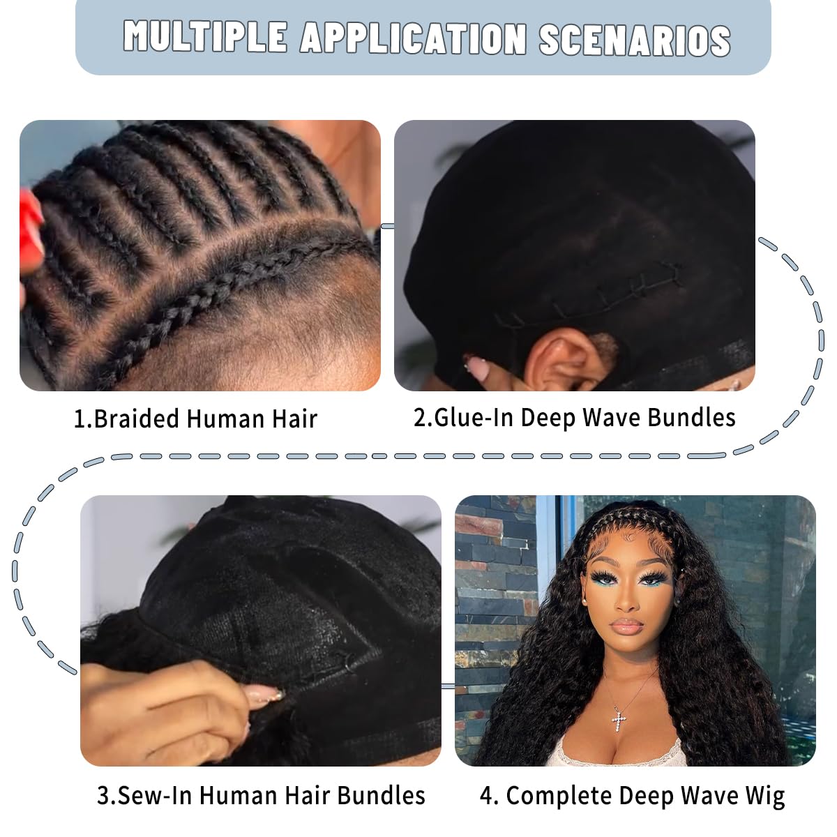 LICHANG 1 Bundle Human Hair 24 Inch 12A Deep Wave Bundles Human Hair 100% Unprocessed Brazilian Virgin Hair Quick Weave Bundle Real Hair For Women Natural Black