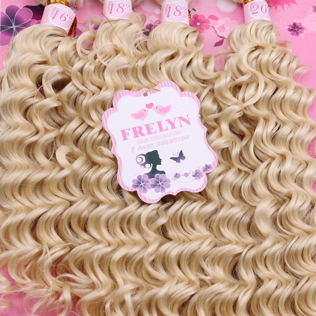 FRELYN Deep Wave Curly Synthetic Hair Weave Bundles - Black, 16-20 Inches, 4 Pack