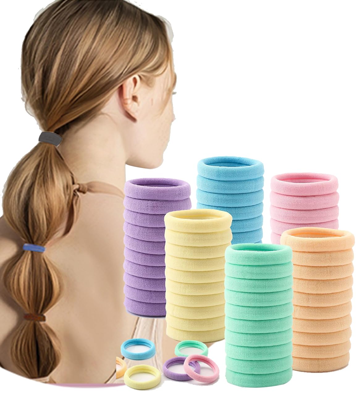100PCS Soft Stretch Hair Bands - Seamless Elastic Hair Ties, Gentle Ponytail Holders for Thick/Thin Hair, No Pull No Damage Hair Elastics for Women, Girls, and Kids